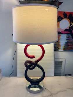 Abstract Sculptural Table Lamp Red Black Gradient Chrome Base, Modern 28.5"