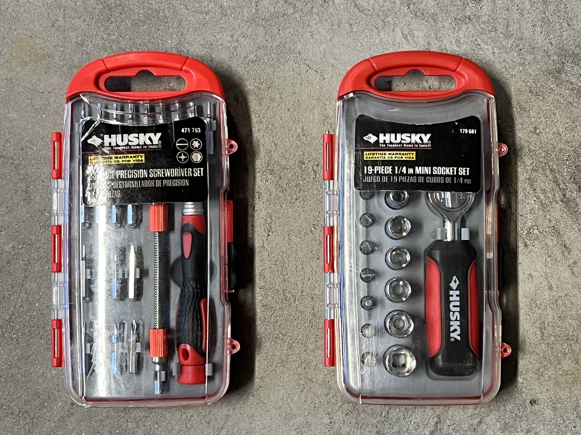 Husky 19 piece 1/4" Mini Socket Set and 23-piece Precision Screwdriver Set