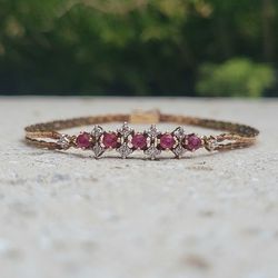 14K Gold Ruby Diamond Vintage Bracelet (Jewelry Box Included)