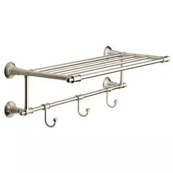 Delta Hospitality Extensions 24 in Train Rack Shelf w 3 Hooks Brushed Nickel