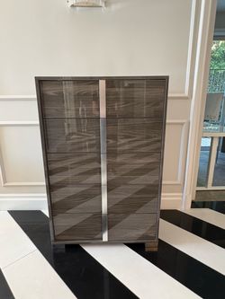 Modern High Gloss Wood and Silver Dresser