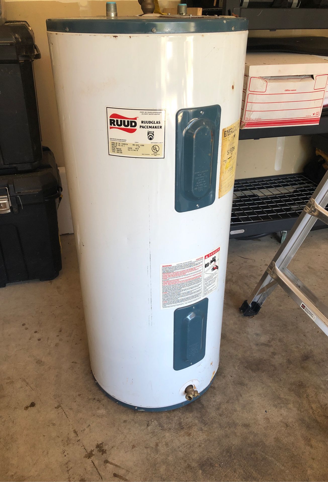 Water heater. It’s not used but has been in storage for a bit