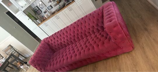 Pink Velvet Tufted Chesterfield Sofa