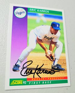 Autographed, 1992 Score Eric Karros #827, Rookie Prospect Baseball Card, LA Dodgers