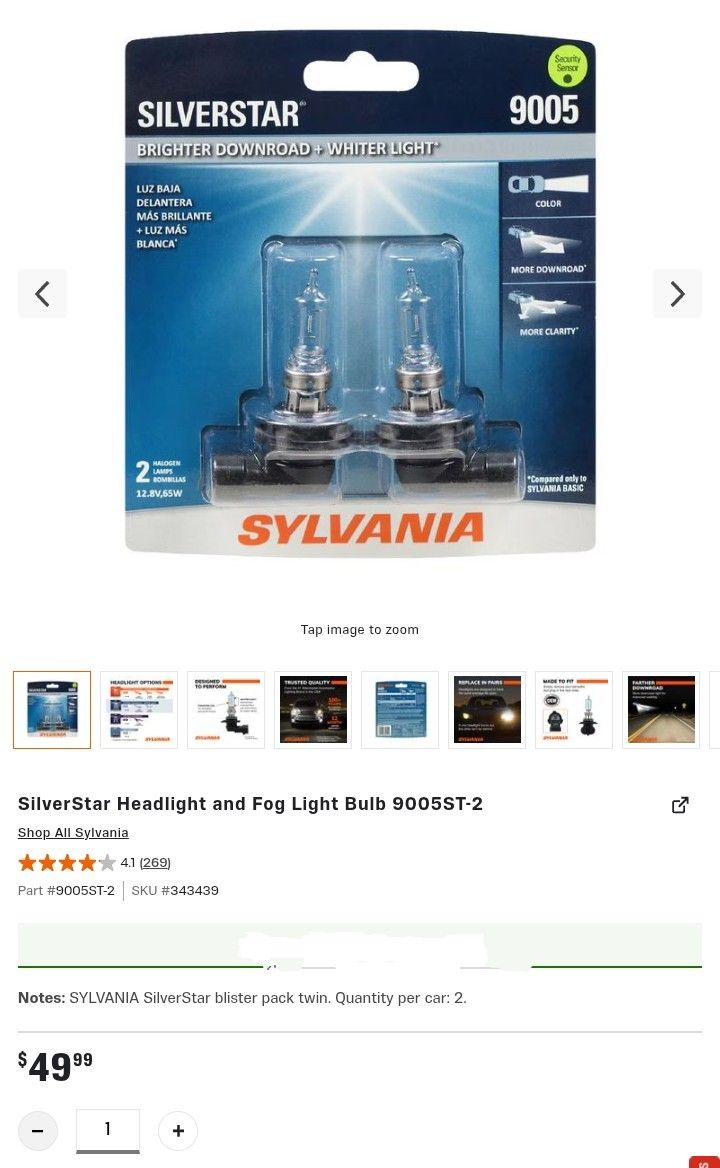 SilverStar Headlight and Fog Light Bulb 9005