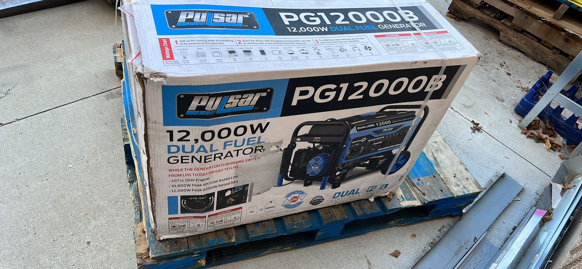 Pulsar 12,000W Dual Fuel Portable Generator with Electric Start and Switch & Go Technology, CARB 