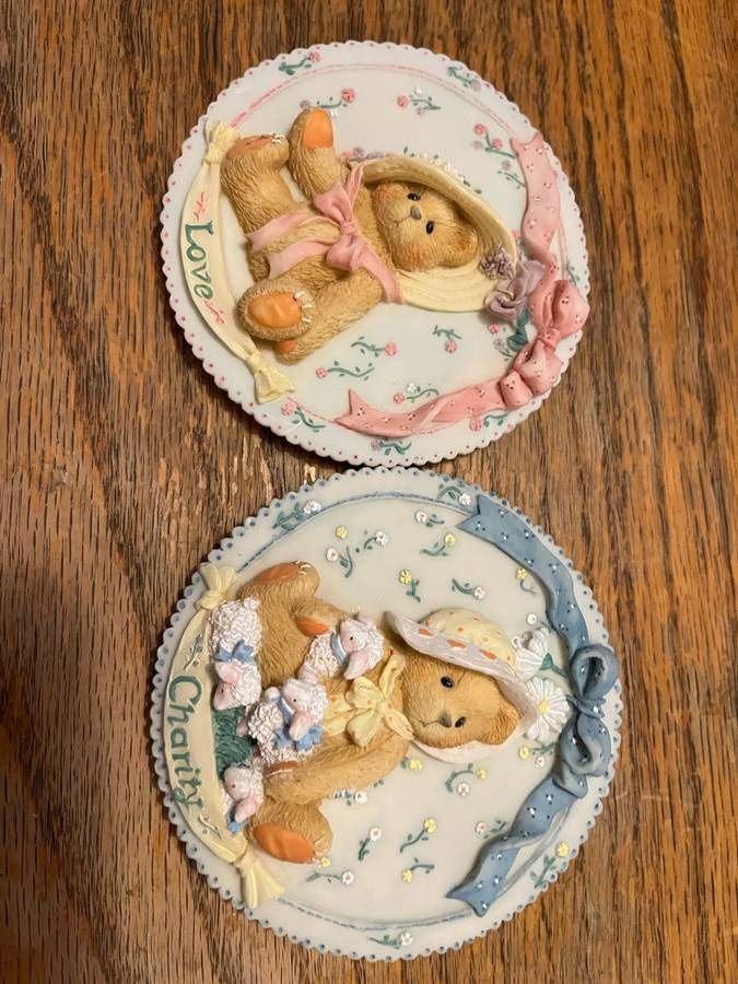 2 Priscilla Hillman Cherished Teddies Bears 3D Picture 6” Wall Plaques