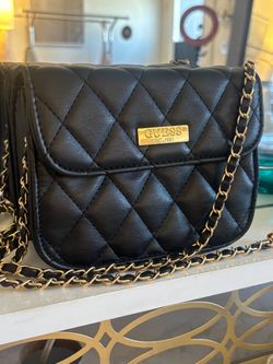 Guess Black Quilted Crossbody Purse w/ Gold Hardware