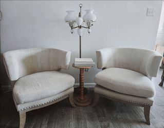 Cream Barrel Accent Chair Set with Nail Trim