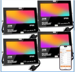 LED Flood Light Outdoor 30W, 300W Equivalent 3000LM Smart RGB Landscape Lighting with APP Control, DIY Scenes -Timing - Warm White 2700K -Color Changi