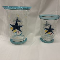 Crackled Art Hand Painted Vases/Candle holders- Beach Theme