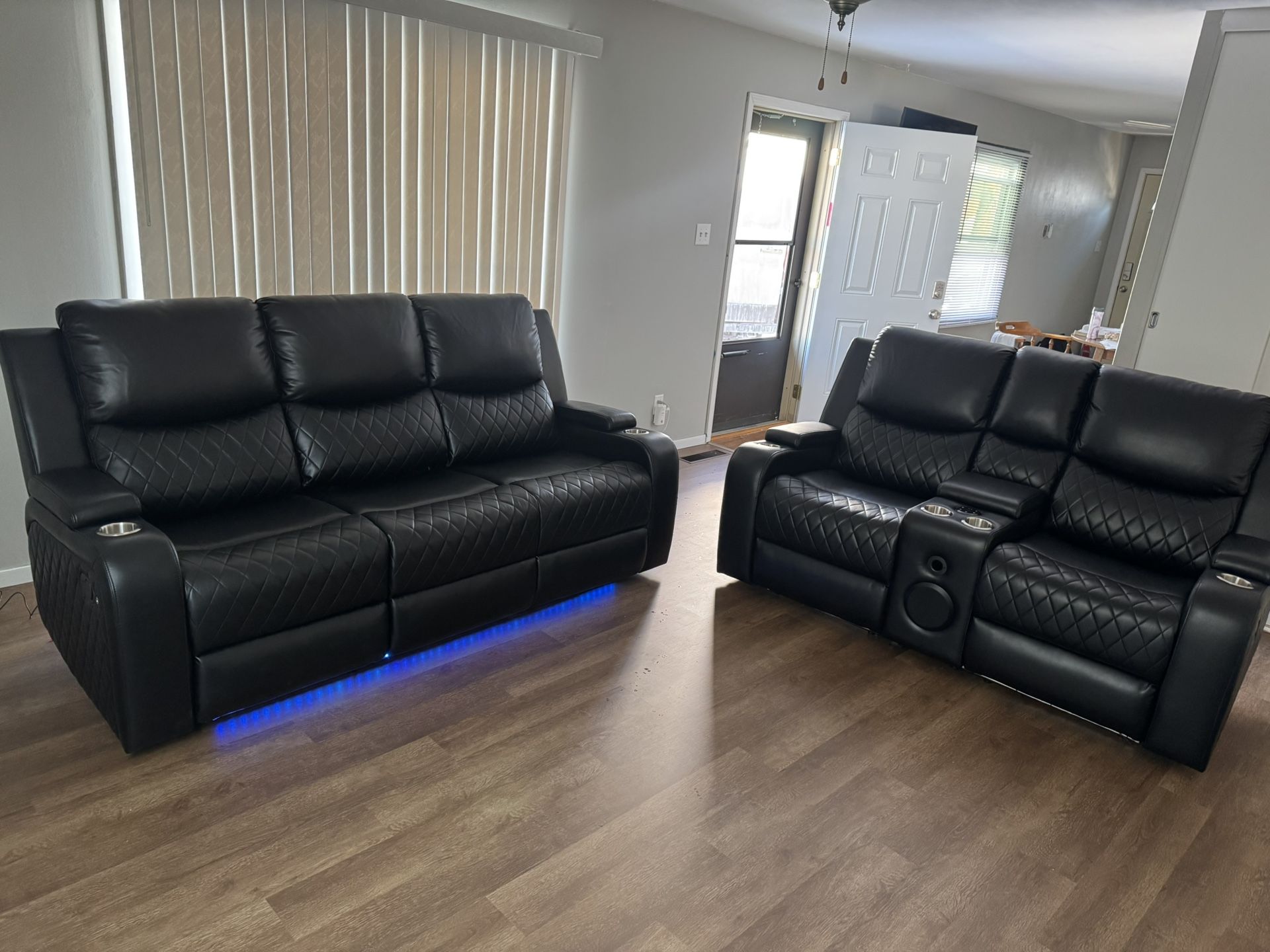 Brand New Black Leather Reclining Sofa Set