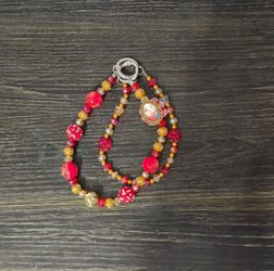 Red and Gold Beaded ReligiousCameo Bag Chain