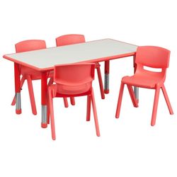 Rectangular Plastic Height Adjustable Activity Table Set with 4 Chairs