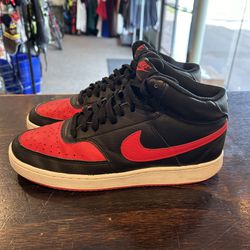Nike Court Vision Mid Bred Sneakers Shoes Black Red Dm 8682-001 Size 9.5 Women’s-Needs New Laces