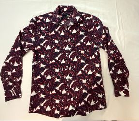 Tommy Hilfiger Slim Fit M-15 1/2 Tropical Leaves Print Button Front Dress Shirt 