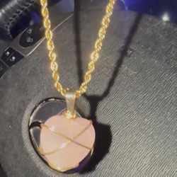  Gold Plated Rope Chain With Heart Pendant 24inch 