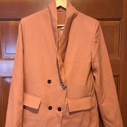 Women’s Burnt Orange Double-Breasted Blazer – Size Small