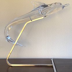 Daum Glass Crystal Dolphin On Stand