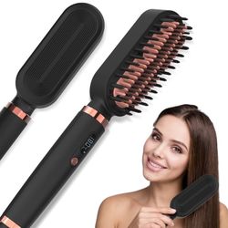 Hair Straightener Brush DipRevo 2 in 1 Ionic Fast Heating Straightening Brush Anion Straightening Comb Temperature Adjustable LCD Display Auto-off Bla