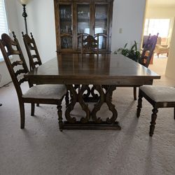 Vintage Dining Set Table Chairs China Cabinet