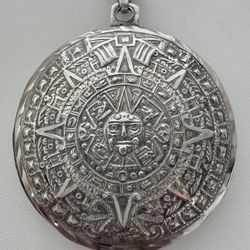 Mexico Sterling Silver Aztec Mayan Circular Puffy Pendant