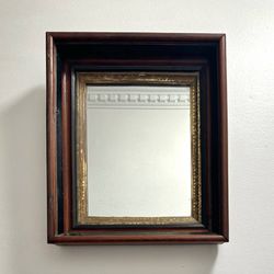 Antique Ornate Deep Thick Wood Frame Gilt Liner Wall Mirror