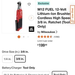 M12 FUEL 12-Volt Lithium-Ion Brushless Cordless High Speed 3/8 in. Ratchet (Tool-Only)