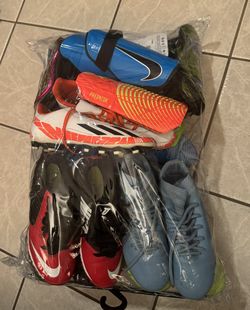 Youth Soccer Cleats and Shin Guards Various Sizes