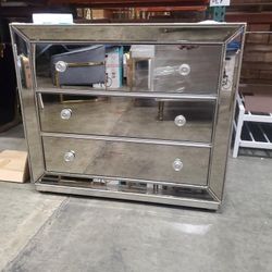 Mirrored Nightstand - Extra Large Oversized Nightstand / 3 Drawer Chest