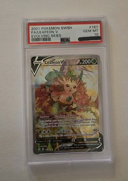 Leafeon v psa 10 , mega latios psa 10 and raw rayquaza v nm