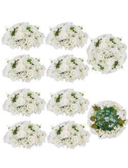 BLOSMON Artificial Flower Balls Wedding Centerpieces  15.7" Large White Fake Flowers Rose Hydrangea Ball Arrangement Center Pieces for Table Silk Flor
