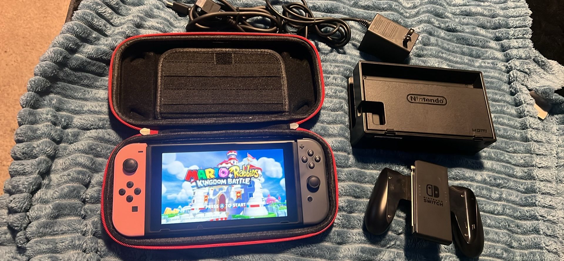 Nintendo switch with Mario rabbids, docking station, hdmi & joycon grip 