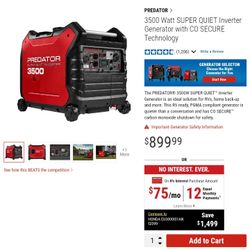 Predator 3500w Super Quiet Inverter Generator 