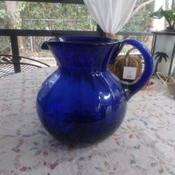 Vintage Cobalt Blue Glass Pitcher 