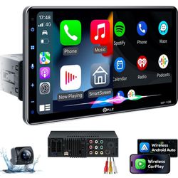 PLZ 108 Single Din Car Radio Stereo, Wireless Apple Carplay, Bluetooth Audio Receiver, Android Auto, 4.2 Channel Pre Amplifier 240W, 2 Subwoofer, 10.1