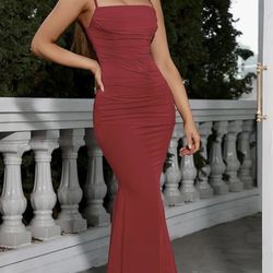 XS Corset Front  Maxi Dress Burt Red 