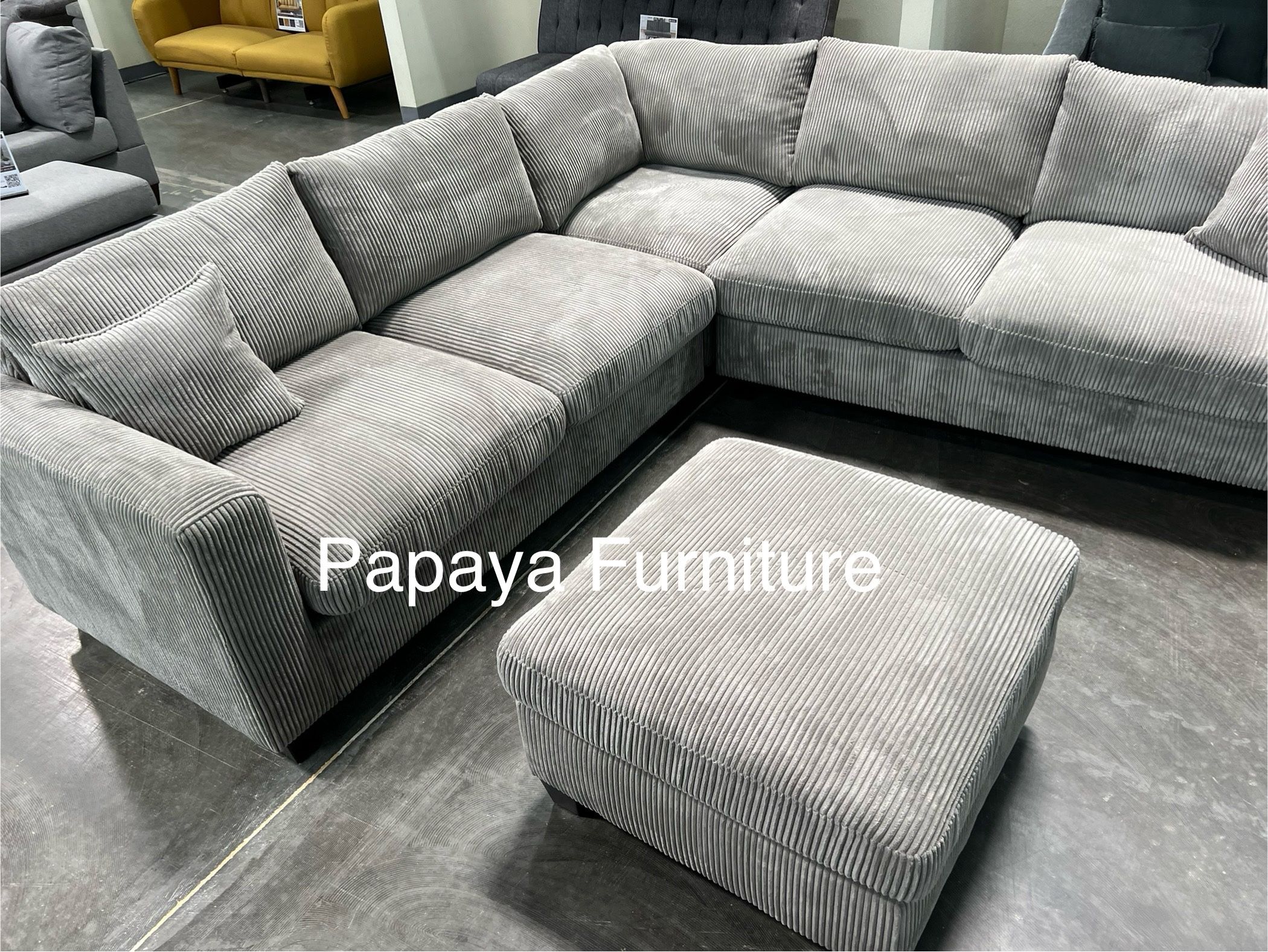 New! Dark Grey Sectional Sofa And Ottoman, Sectionals, Sofa, Couch, Plush Sectional, High Back Couch, Sofas, Grey Sectional, Grey Sofa, Grey Couch