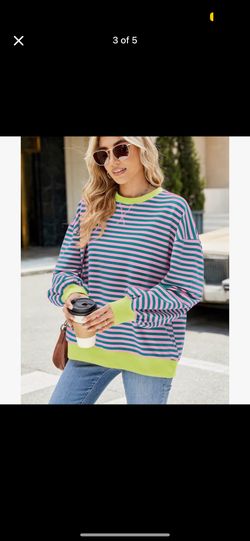 Oversized Striped Sweatshirt – Women’s Crewneck Fall Fashion