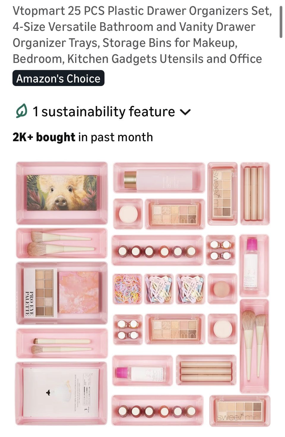 π Vtopmart 25-Piece Plastic Drawer Organizers Set β PINK β Multi-Size Storage Trays π π Open Box Brand New β All Pieces Perfectly New! π° Price: $