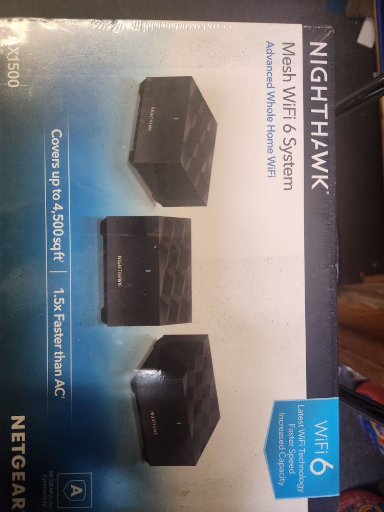 Nighthawk Netgear Mesh Wifi 6 Ax1500. New
