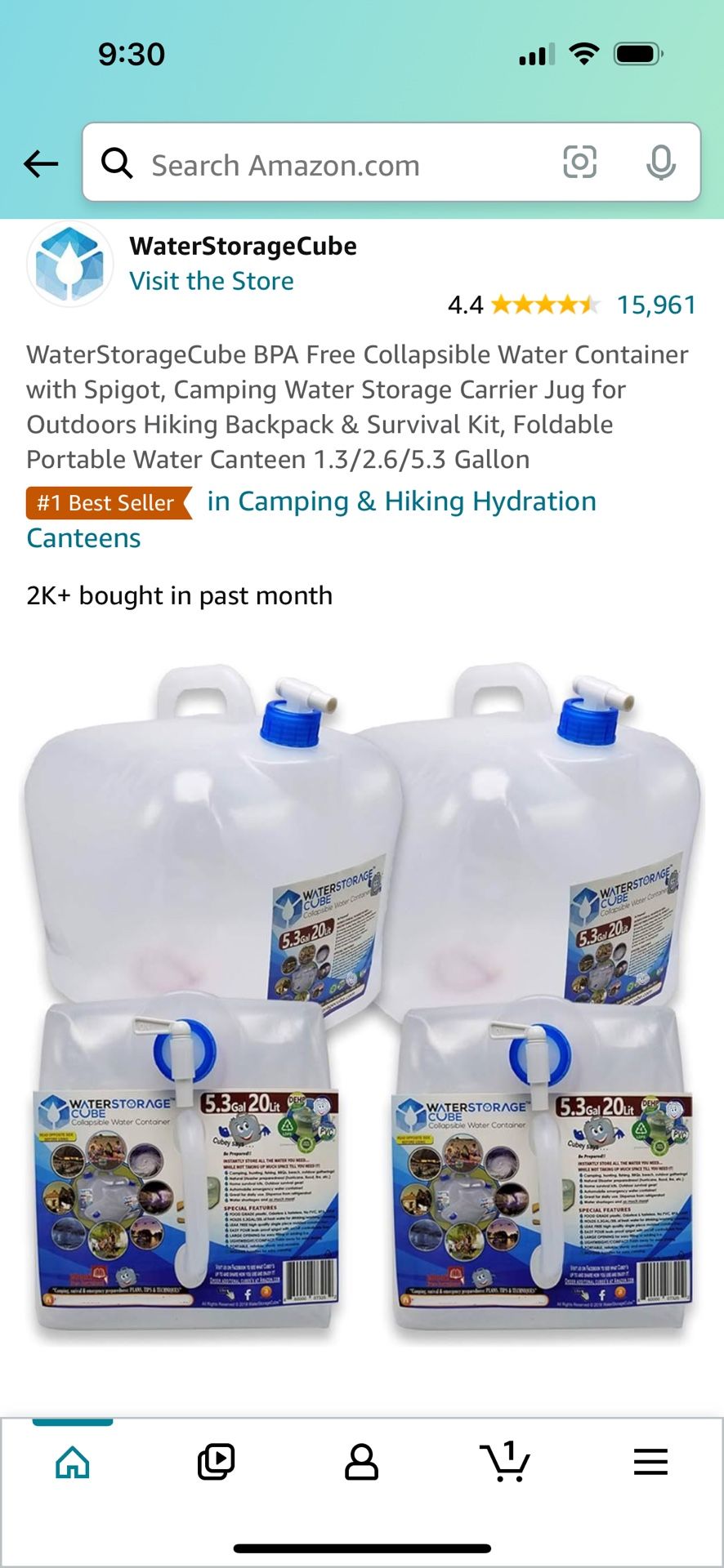 2 Pack Of WaterStorageCube BPA Free Collapsible Water Container with Spigot, Camping Water Storage Carrier Jug for Outdoors Hiking Backpack & Survival