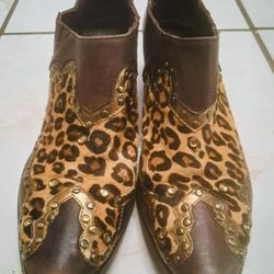 Reba Leopard Print Leather Ankle Boots