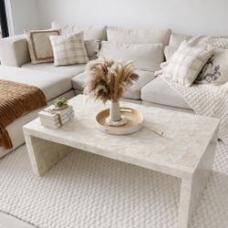 Bernhardt Solid Stone Coffee Table, Modern Neutral Design