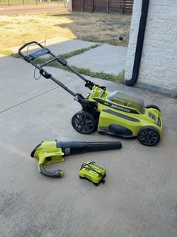 Lawn mower blower and battery