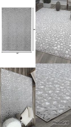 Silver & Grey/Gray Cheetah/Leopard Print Rug