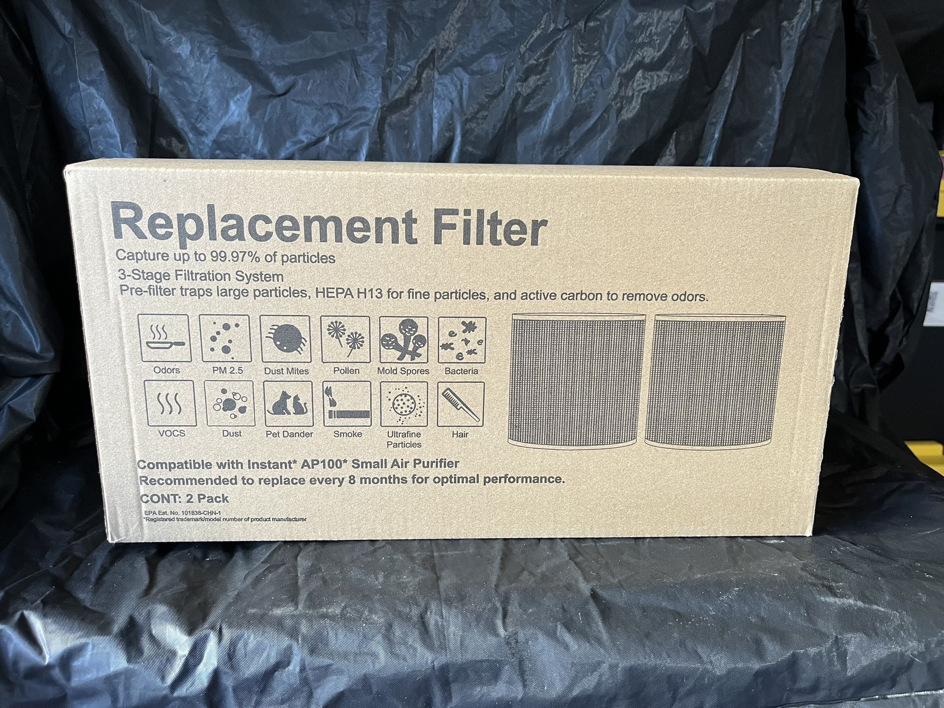 F100 Filter Replacement, Compatible with Instant® AP100 Small Air Purifier, H13 Grade True HEPA Filter with Antimicrobial Coating and Activated Carbon