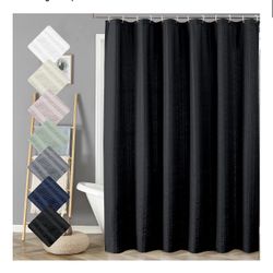 Extra Long Black Shower Curtain 96 Inch Long, Embossed Texture Fabric Bathroom Shower Curtain, Large Hotel Bath Curtain with 12 Holes, 72Wx96H, Black