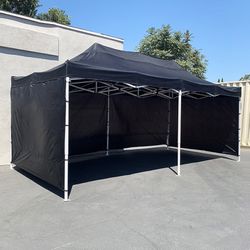 $205 (Brand New) Heavy-duty black 10x20 ft canopy with (4 sidewalls) ez pop up outdoor party tent w/ carry bag 