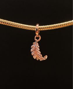 Retired Pandora Floating Curved Feather Rose-Gold Dangle Charm